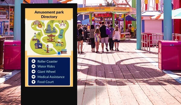 Commercial digital signage information distribution system for theme parks and attractions